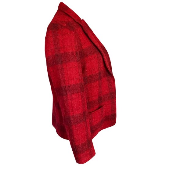 Liz Claiborne women's red with faded black checkered long open front blazer sz 6 - Picture 3 of 11